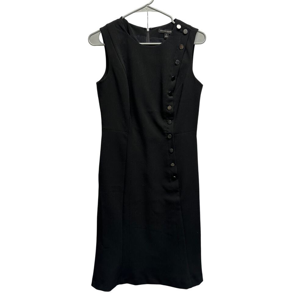 Vintage Banana Republic Little Black Sheath Dress Buttons Down Side Size‎ 4